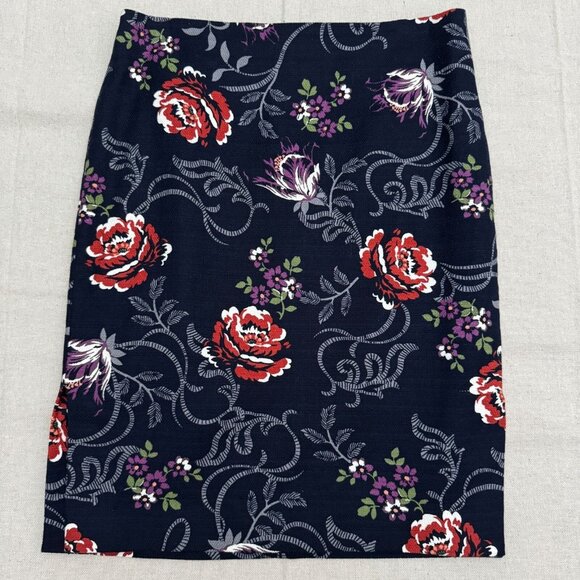 LOFT Dresses & Skirts - LOFT Floral Pencil Skirt Women’s Size 6 Blue Red Zip Back Vent
